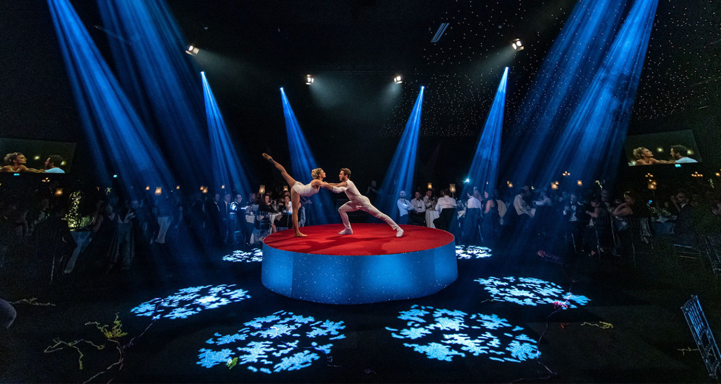 Couple of dancers performing on stage at awards show