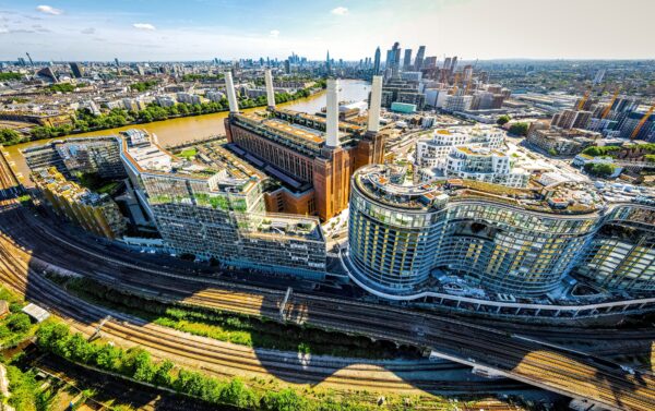 aerial view of battersea power station and art'otel